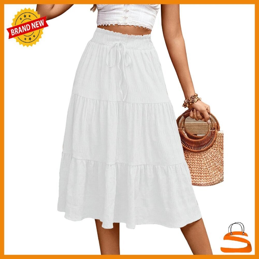 Women's A-Line Maxi Skirt with Elastic Waist - Flowy Tiered Design